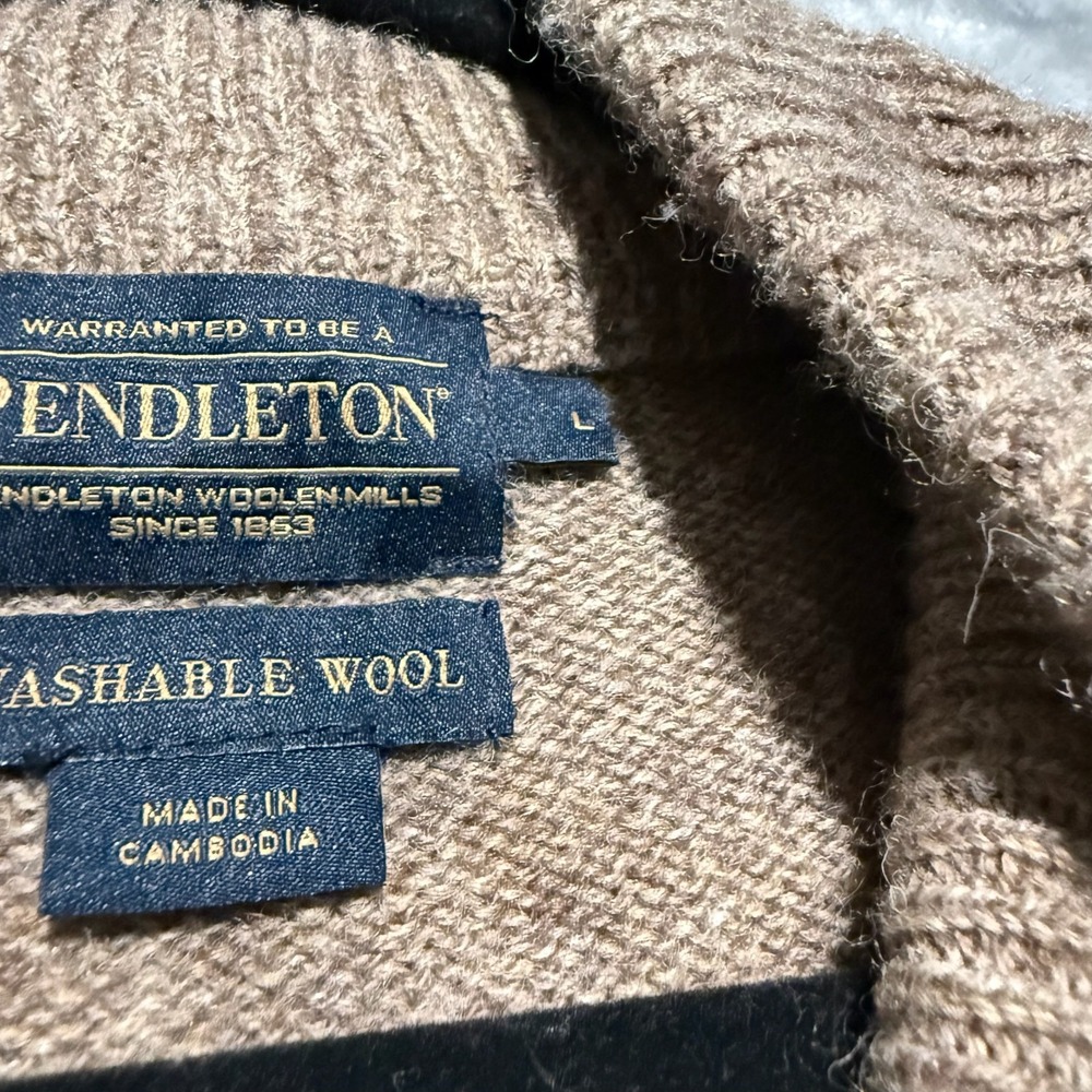 Pendelton Men's Tan Beige Shetland Wool Cardigan Sweater Size L - Picture 5 of 10